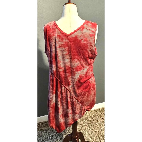 Unity One World Womens XL Red Asymmetrical Studded Lace Trim Boho Top - Picture 2 of 9